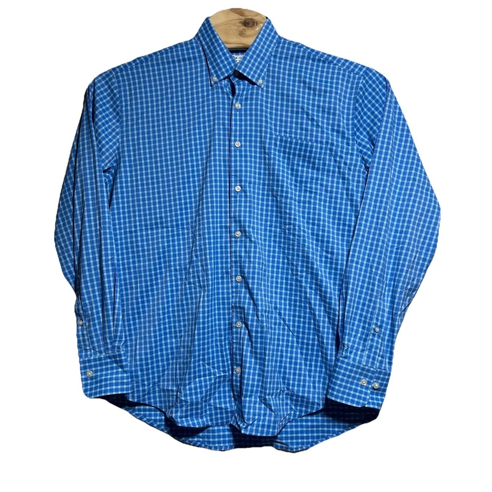 Peter Millar Summer Comfort Shirt‎ Button Large Performance Blue Gingham Check